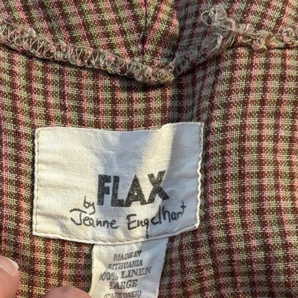 Flax Size L Oversized Boxy Fit Linen Gingham Plaid Jacket Button Front Pockets - Picture 4 of 5